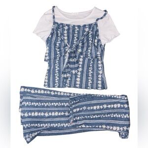 Beautees Blue and White Striped Floral Outfit